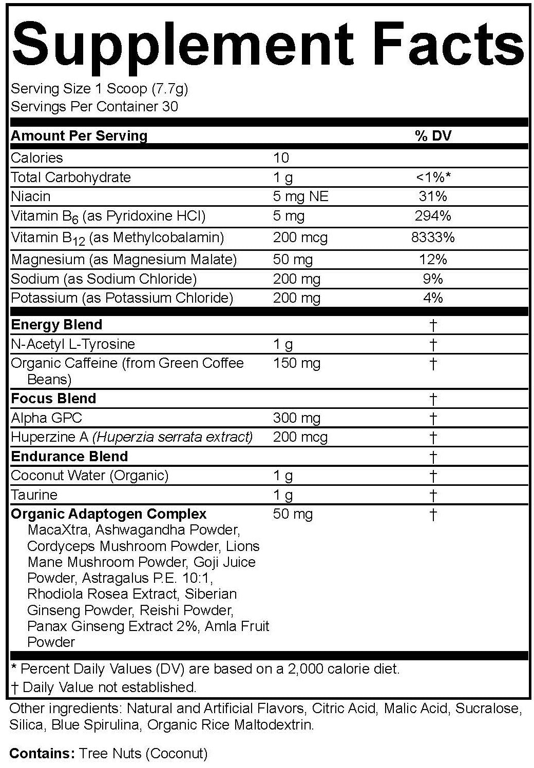 Supplement Facts, ERO Elevate Blue Raspberry